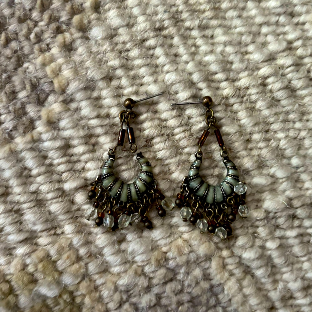 Drop earrings blue/garnet/brushed gold
